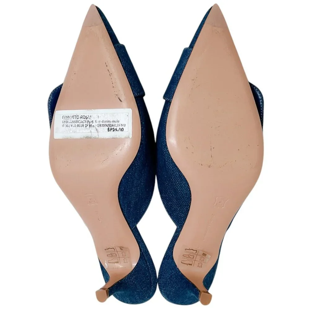 Gianvito Rossi Mid Blue Denim Portofino 55 Mules - Picture 7 of 8
